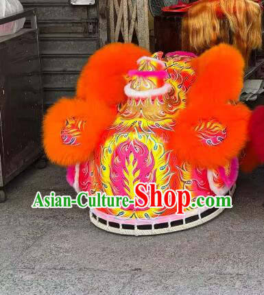 Chinese New Year Lion Dance Costume Complete Set Handmade Orange Fur Futsan Lion Head Chinese New Year Lion Dance Costume Complete Set Handmade Orange Fur Futsan Lion Head