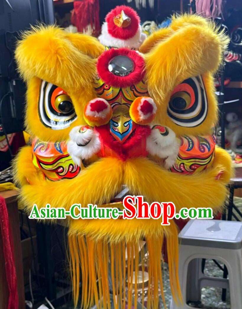 Yellow Handmade Wolf Fur Futsan Lion Head Chinese Lion Dance Costume Complete Set