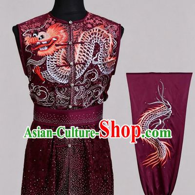 Velvet Embroidered Rhinestone Wushu Clothing Nanquan Performance Suit Kung Fu Competition Dark Red Uniform