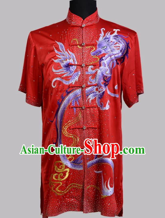 Kung Fu Competition Red Uniform Embroidered Rhinestone Wushu Clothing Changquan Performance Suit Kung Fu Competition Red Uniform Embroidered Rhinestone Wushu Clothing Changquan Performance Suit