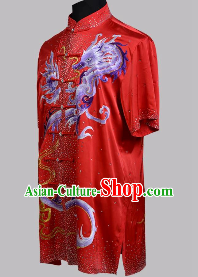 Kung Fu Competition Red Uniform Embroidered Rhinestone Wushu Clothing Changquan Performance Suit Kung Fu Competition Red Uniform Embroidered Rhinestone Wushu Clothing Changquan Performance Suit