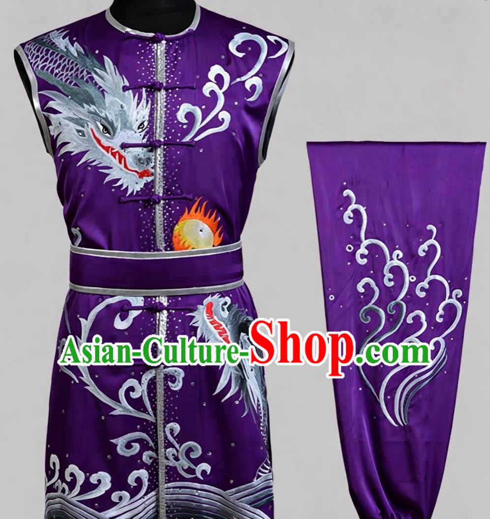 Professional Nanquan Performance Suit Kung Fu Competition Purple Uniform Embroidered Dragon Wushu Clothing