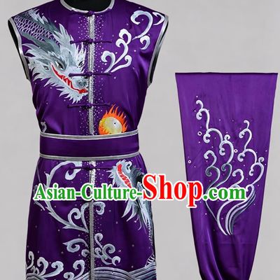 Professional Nanquan Performance Suit Kung Fu Competition Purple Uniform Embroidered Dragon Wushu Clothing