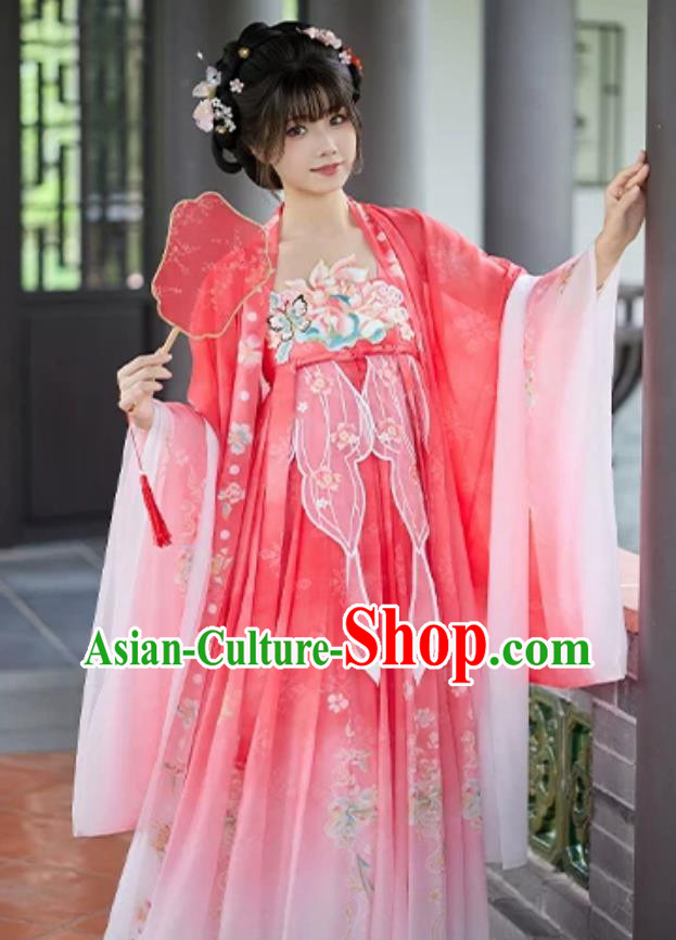Tang Dynasty Hanfu Women Red Hezi Dress Oversized Embroidered Spring Costume Tang Dynasty Hanfu Women Red Hezi Dress Oversized Embroidered Spring Costume