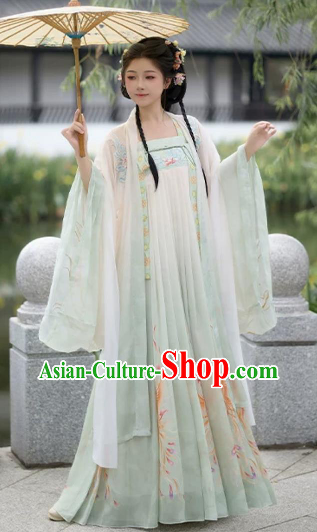 Tang Dynasty Hanfu Gradient Green Embroidered Chest High Oversized Sleeve Summer Dress Tang Dynasty Hanfu Gradient Green Embroidered Chest High Oversized Sleeve Summer Dress
