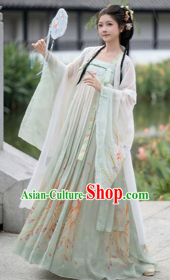 Tang Dynasty Hanfu Gradient Green Embroidered Chest High Oversized Sleeve Summer Dress Tang Dynasty Hanfu Gradient Green Embroidered Chest High Oversized Sleeve Summer Dress