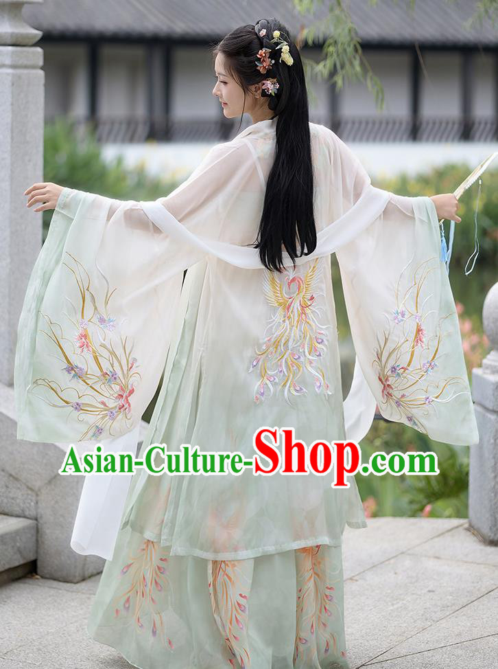 Tang Dynasty Hanfu Gradient Green Embroidered Chest High Oversized Sleeve Summer Dress Tang Dynasty Hanfu Gradient Green Embroidered Chest High Oversized Sleeve Summer Dress