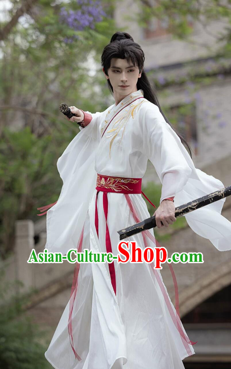 Ancient Chinese Costume Men White Modified Hanfu Xianxia Swordsman Traditional Clothing Ancient Chinese Costume Men White Modified Hanfu Xianxia Swordsman Traditional Clothing