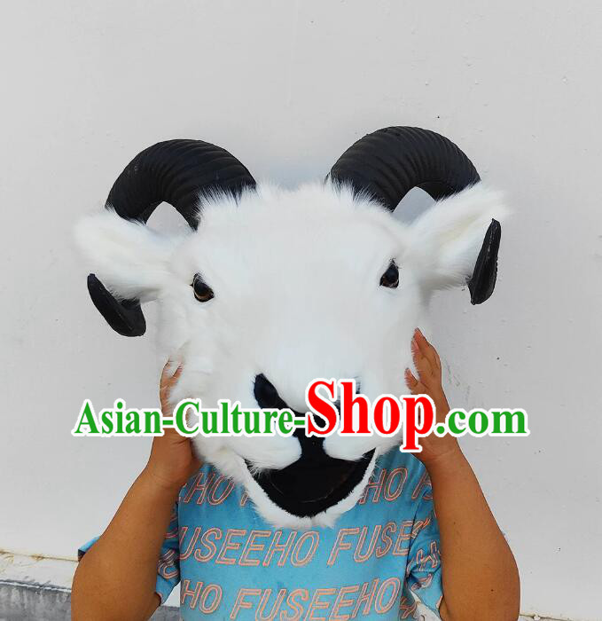 Realistic Animal Head Mask Plush 3D Performance Prop Goat Head Headgear