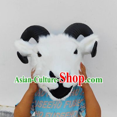 Realistic Animal Head Mask Plush 3D Performance Prop Goat Head Headgear