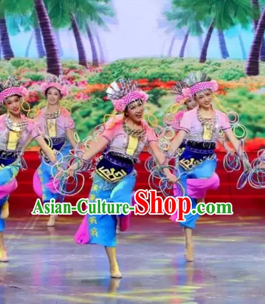 Hainan Li Ethnic Costume Color Ring Dance Costume Chinese Minority Performance Wear