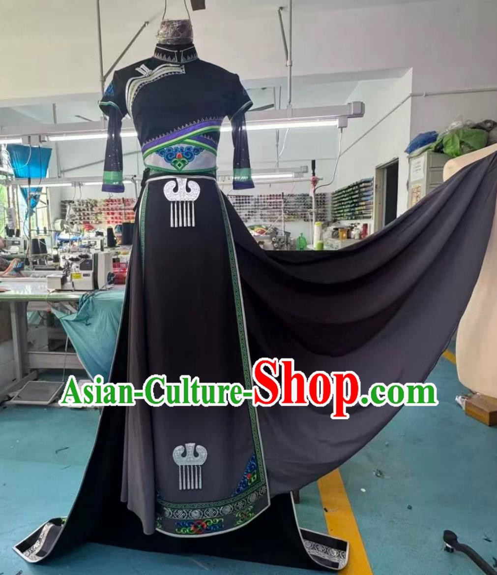 Custom Black Dai Xing Qian Ji Performance Costume Lotus Award Ethnic Dance Performance Dress
