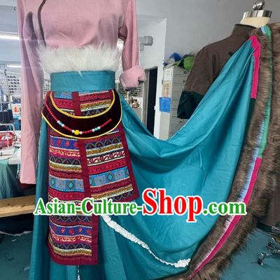Tibetan Style Dance Performance Costume Chinese Zang Ethnic Woman Performance Dress