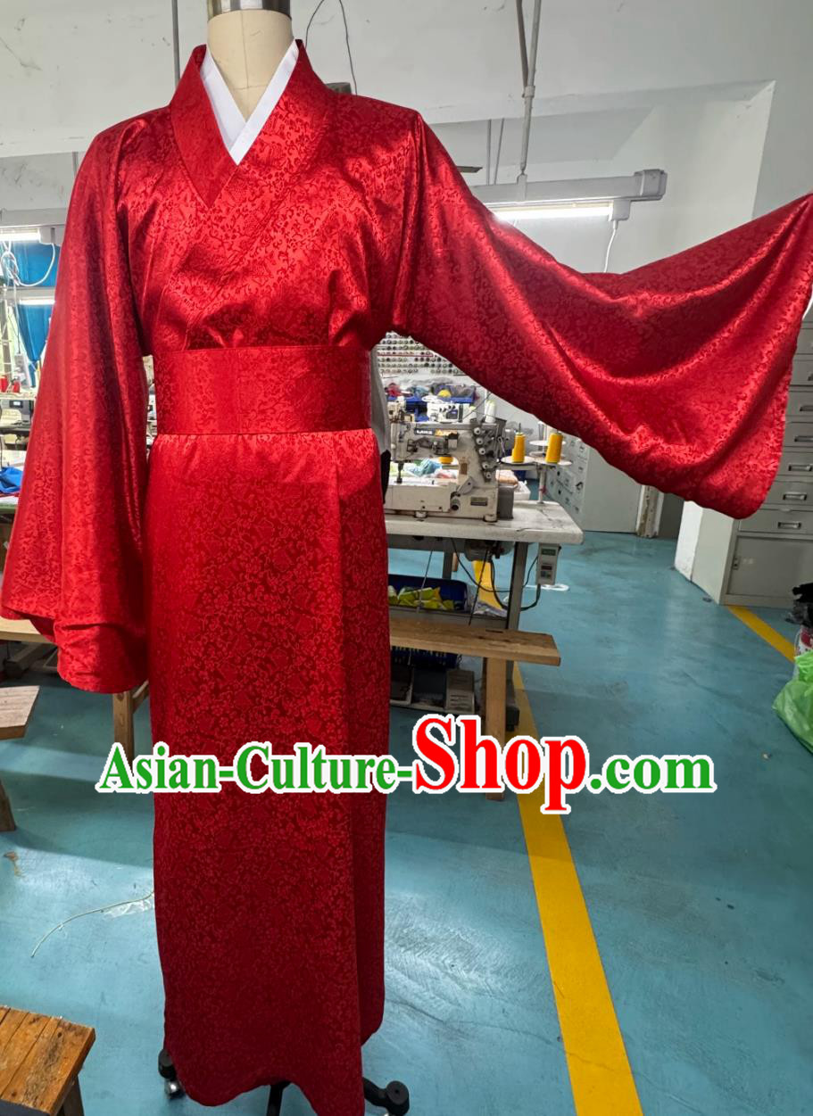 Custom Chinese Traditional Red Wedding Robe Ancient Groom Costume Ceremony Hanfu Custom Chinese Traditional Red Wedding Robe Ancient Groom Costume Ceremony Hanfu