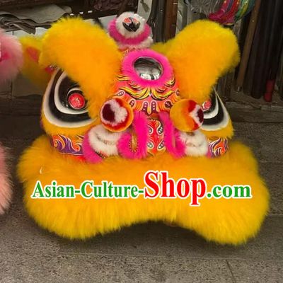 Handmade Yellow Hair Lion Head Wool Chinese Futsan Lion Dance Costumes Complete Set