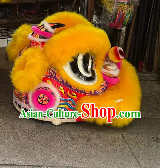 Handmade Yellow Hair Lion Head Wool Chinese Futsan Lion Dance Costumes Complete Set