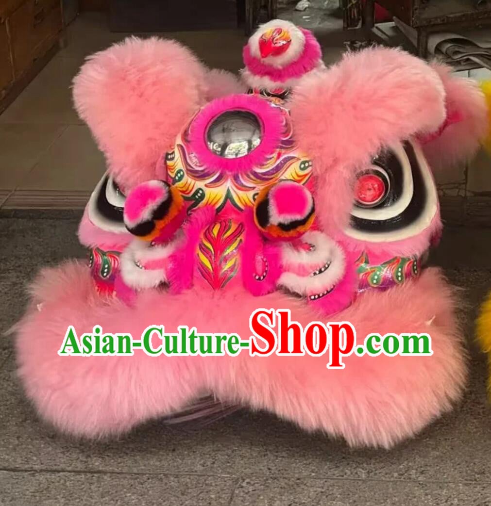 Handmade Pink Hair Chinese Lion Head Wool Futsan Lion Dance Costumes Complete Set