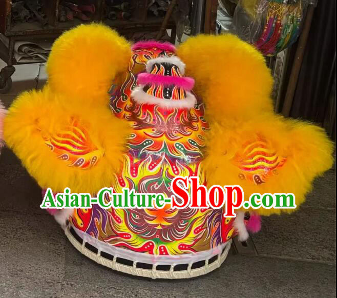Handmade Yellow Hair Lion Head Wool Chinese Futsan Lion Dance Costumes Complete Set