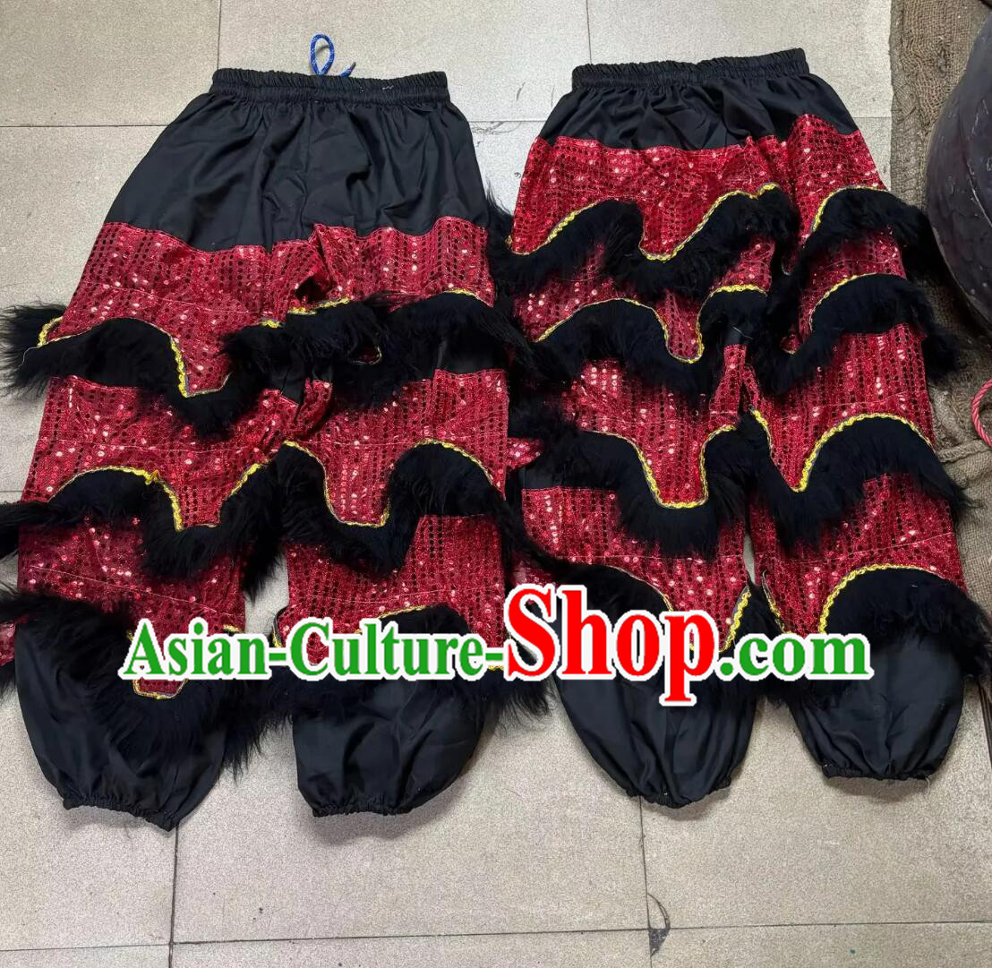 Handmade Red Sequins Lion Tail Chinese Lion Dance Costume Cape and Trousers Set Handmade Red Sequins Lion Tail Chinese Lion Dance Costume Cape and Trousers Set