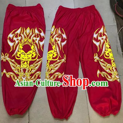 Printing Red Lion Dance Pants Chinese Lion Dance Costume Handmade 2 Trousers Set