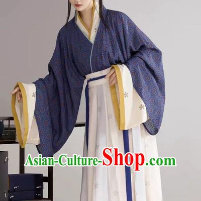 Jin Dynasty Hanfu Women Printed Half Sleeve Po Jiao Yu Skirt Traditional Chinese Wear
