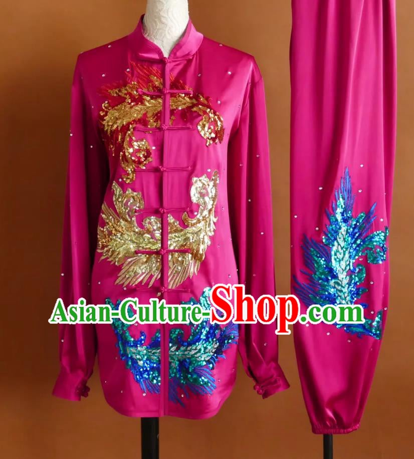 Tai Chi Uniform Rosy Kung Fu Outfit Chinese Style Martial Arts Clothing Taijiquan Performance Wear