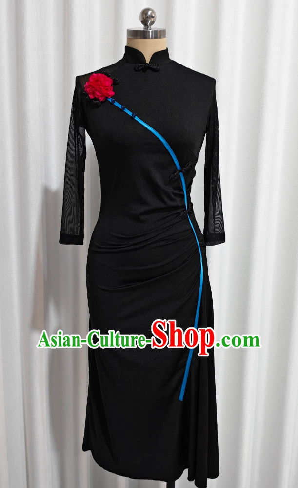Black Rose Dance Cheongsam Chinese Classical Stand Collar Qipao Classical Dance Costume