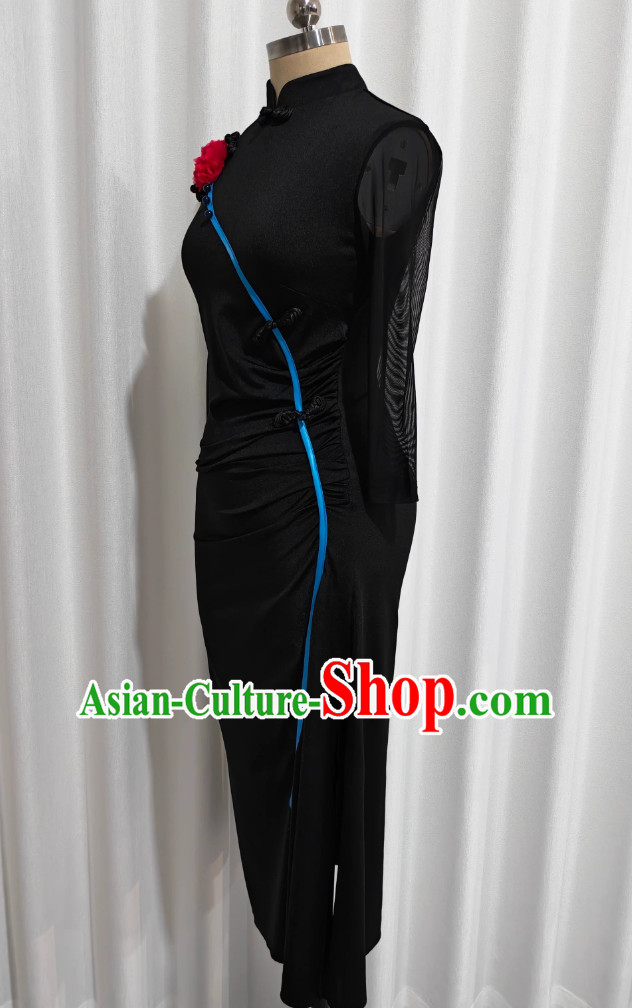 Black Rose Dance Cheongsam Chinese Classical Stand Collar Qipao Classical Dance Costume Black Rose Dance Cheongsam Chinese Classical Stand Collar Qipao Classical Dance Costume