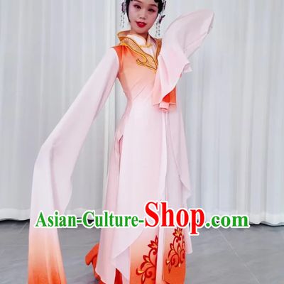 Qiao Hua Dan Dance Performance Costume Peking Opera Water Cloud Sleeves Dress Chinese Stage Performance Orange White Gradient Color Clothing