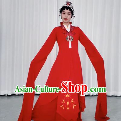 Chinese Stage Performance Red Clothing Qiao Hua Dan Dance Performance Costume Peking Opera Water Cloud Sleeves Dress
