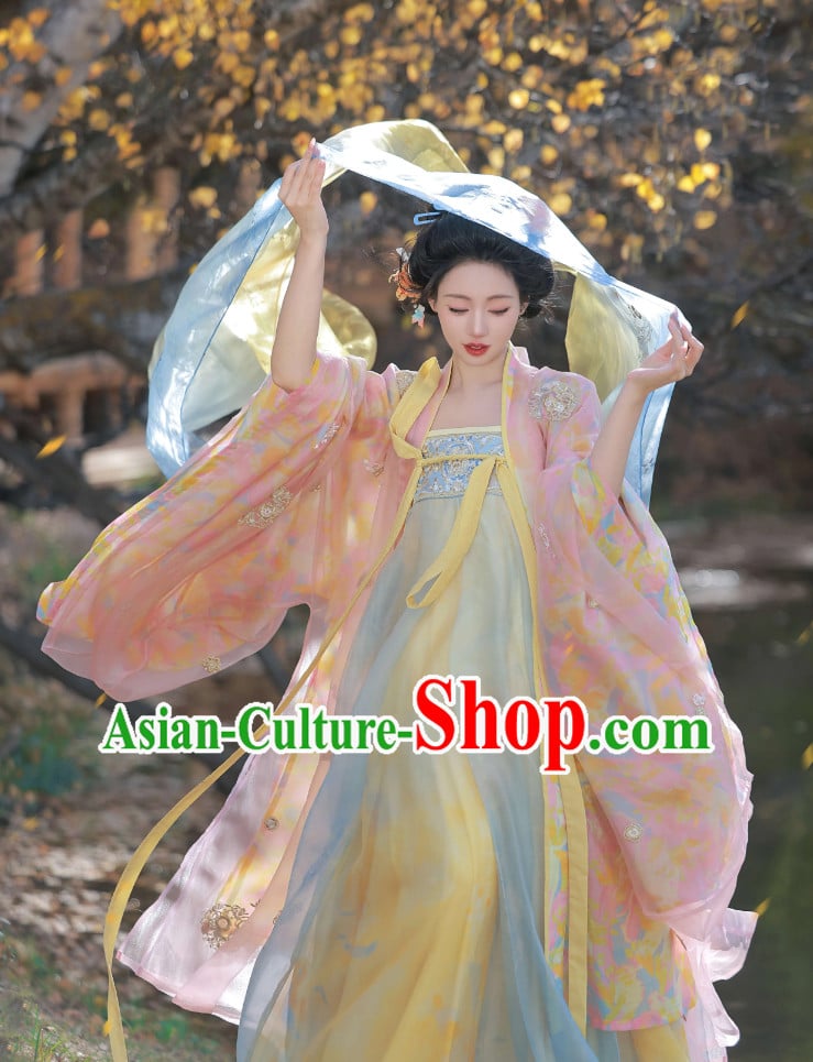 Embroidered Hanfu Chinese Tang Dynasty Large Sleeves Dress Ancient Princess Costume Set