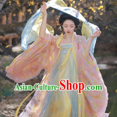Embroidered Hanfu Chinese Tang Dynasty Large Sleeves Dress Ancient Princess Costume Set
