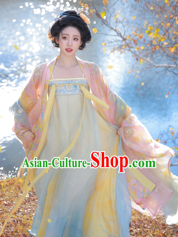 Embroidered Hanfu Chinese Tang Dynasty Large Sleeves Dress Ancient Princess Costume Set Embroidered Hanfu Chinese Tang Dynasty Large Sleeves Dress Ancient Princess Costume Set