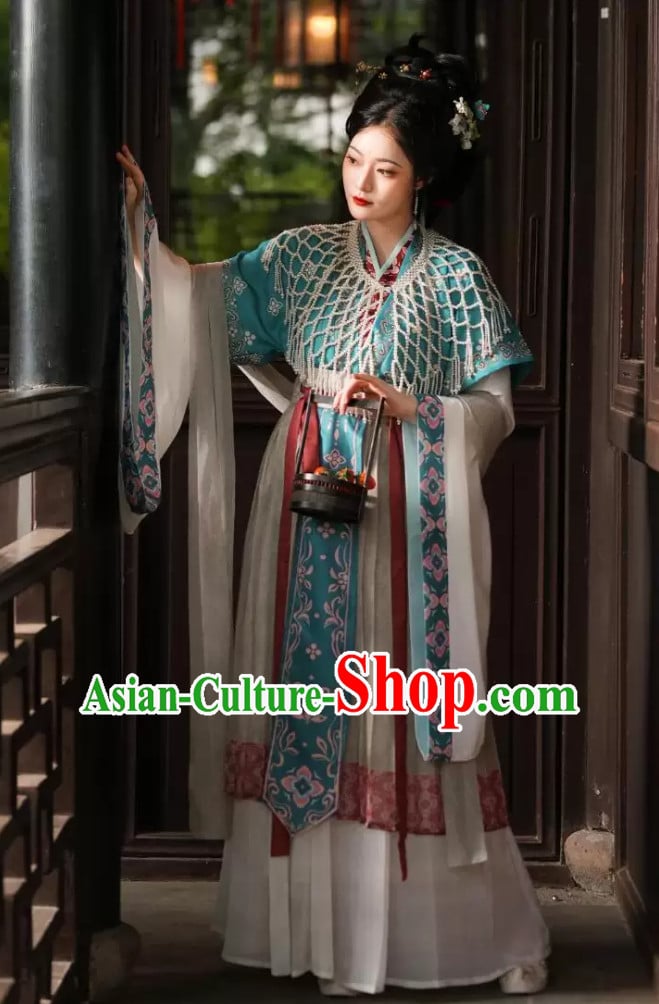 Wei Jin Style Hanfu Improved Traditional Chinese Immortal Costume Ancient Goddess Blue Dress Set