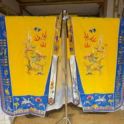 Full Gold Embroidery Imitation Handmade Large Sleeve Daoist Robe Double Dragon Dharma Garment