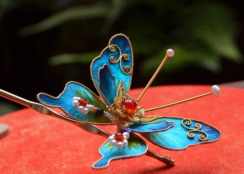 Handmade Chinese Hairpin Traditional Velvet Flower Headpiece Butterfly Hair Clip Handmade Chinese Hairpin Traditional Velvet Flower Headpiece Butterfly Hair Clip
