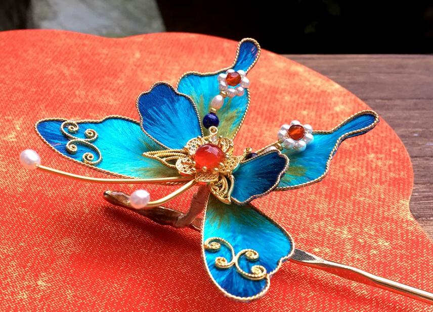 Handmade Chinese Hairpin Traditional Velvet Flower Headpiece Butterfly Hair Clip Handmade Chinese Hairpin Traditional Velvet Flower Headpiece Butterfly Hair Clip