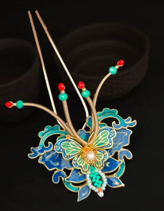 Hanfu Hairpin Qipao Hair Jewelry Chinese Style Hairpin Song Dynasty Blue Butterfly Hair Clip