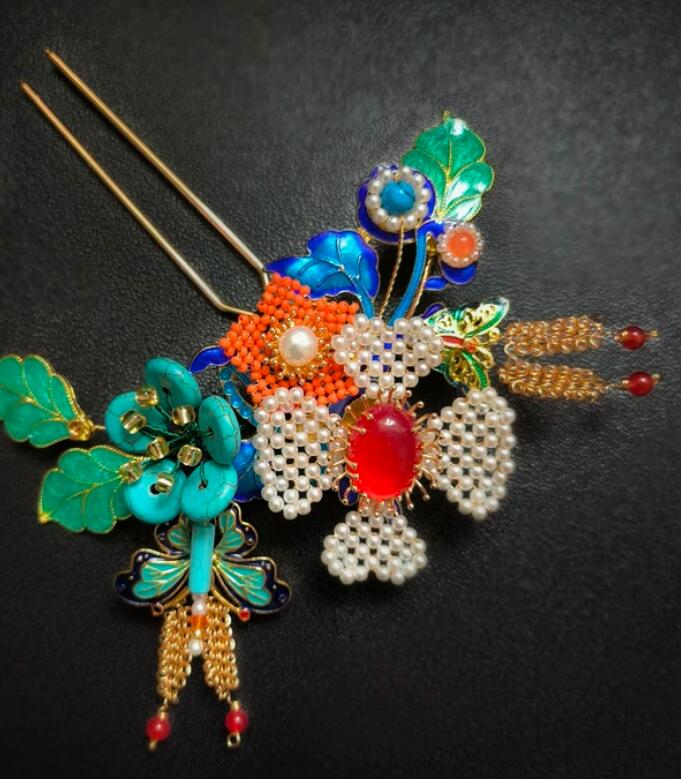 Ancient Style Copper Alloy Hairpin Chinese Retro Enamel Butterfly Hair Clip