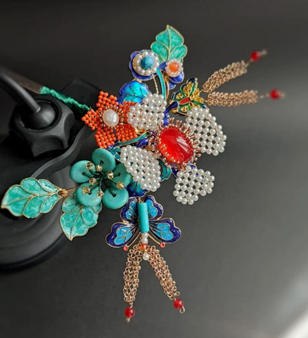 Ancient Style Copper Alloy Hairpin Chinese Retro Enamel Butterfly Hair Clip Ancient Style Copper Alloy Hairpin Chinese Retro Enamel Butterfly Hair Clip